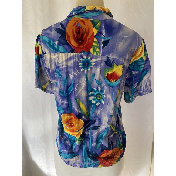 Jams World Button Down Shirt Top Blouse Short Sleeve W624 Velvet Rose Fl… - Picture 3 of 4